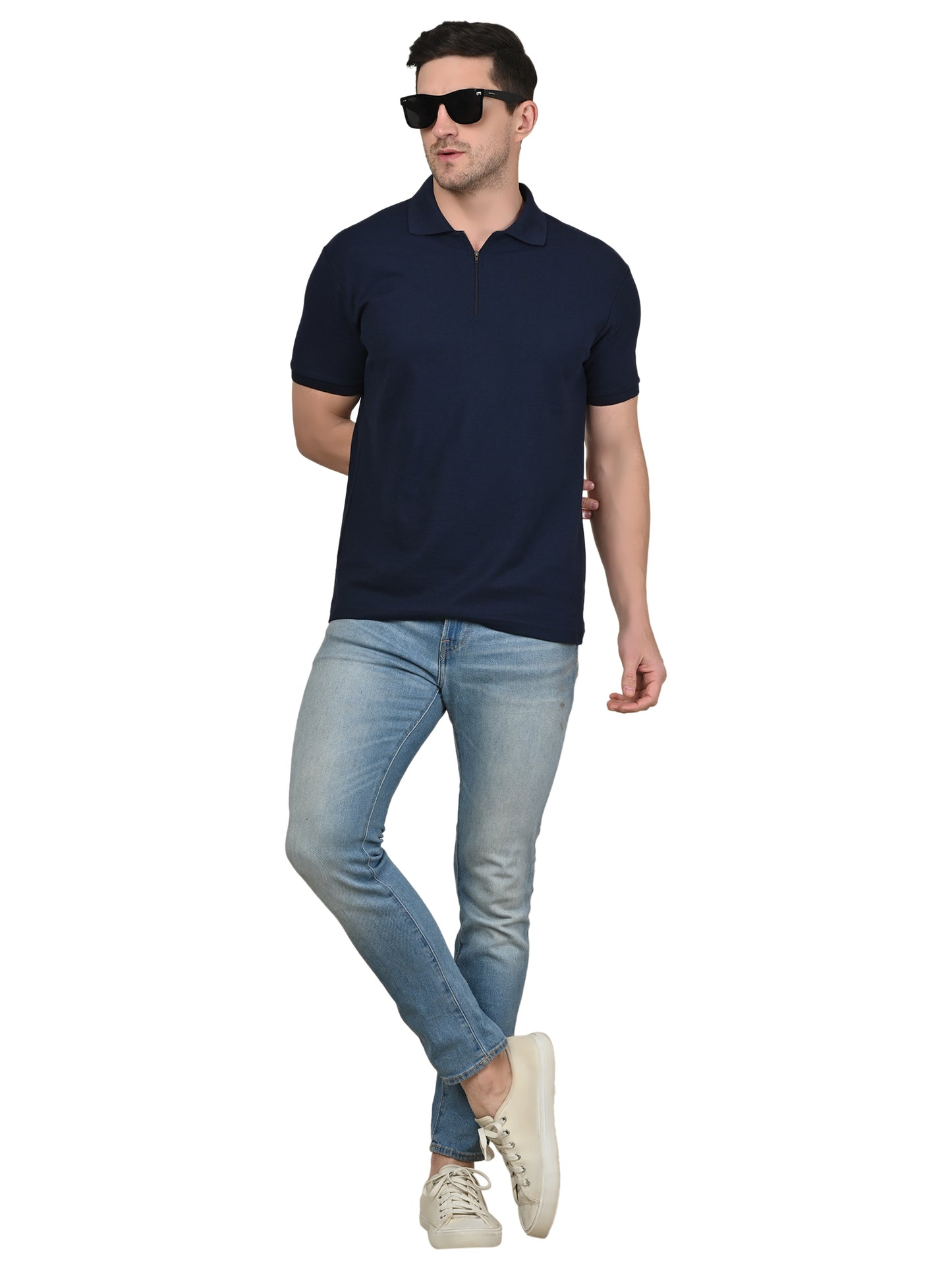 Foxie Zipper Polo-T-shirt | Navy Blue