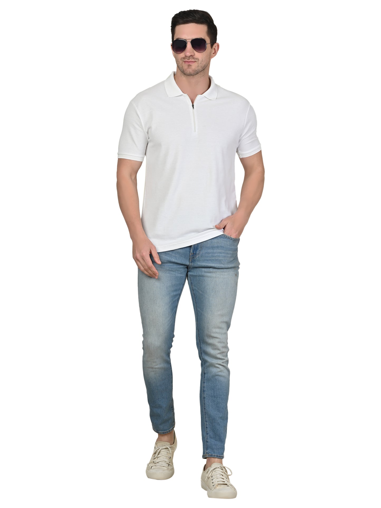 Foxie Zipper Polo-T-shirt | White