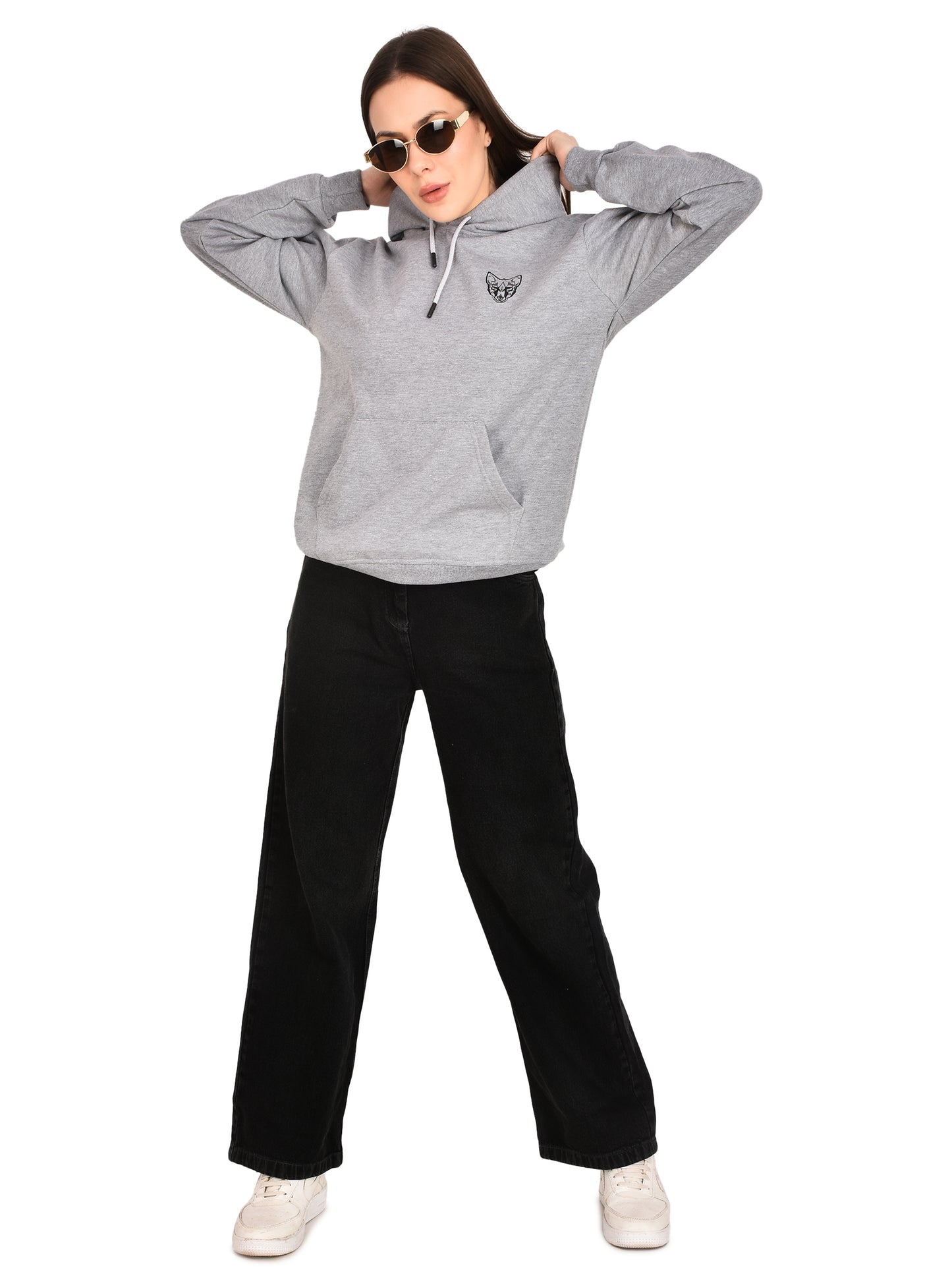 Foxie Printed Hoodie - Female- Grey - Foxie