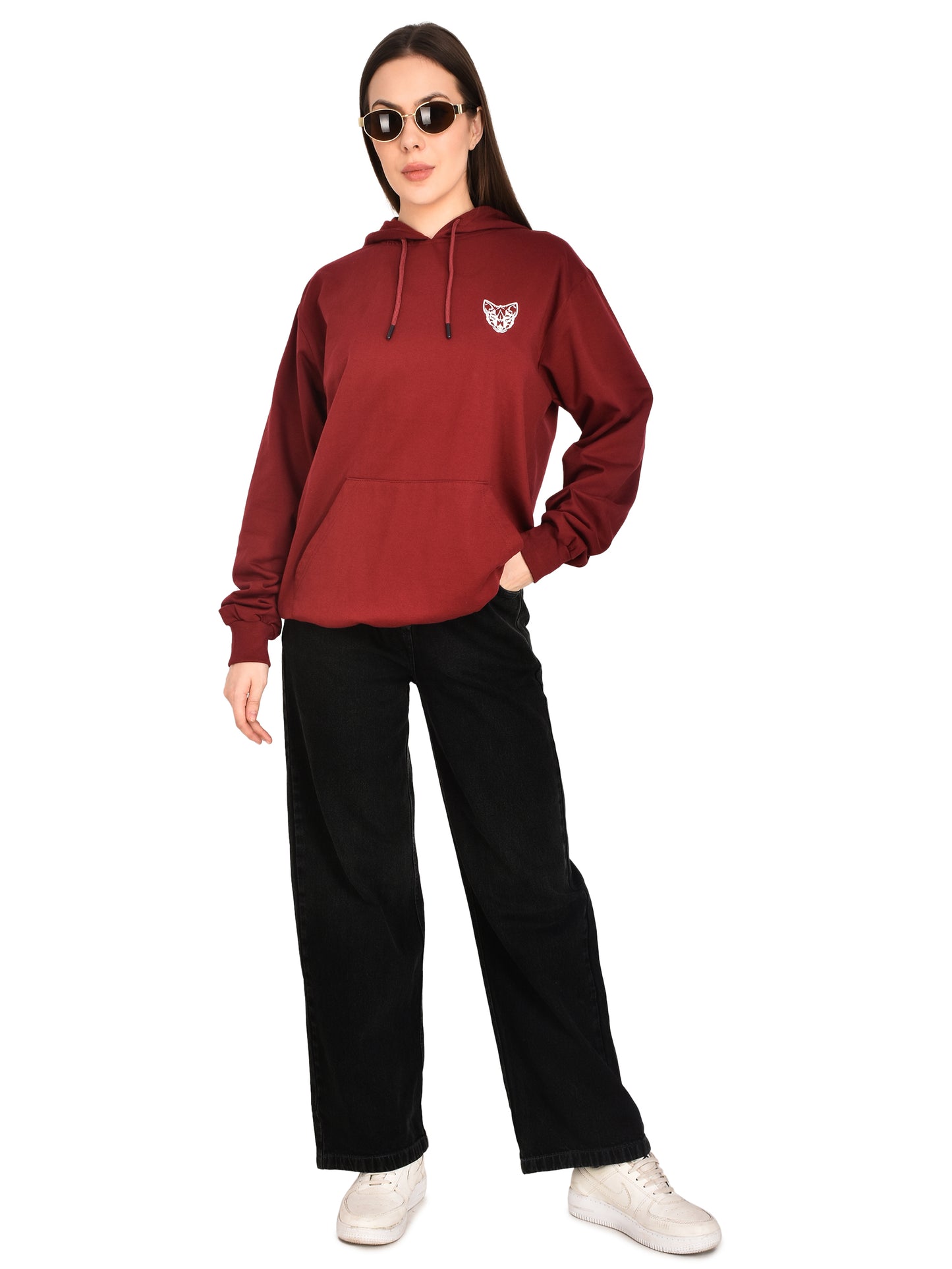 Foxie Printed Hoodie - Female- Maroon - Foxie