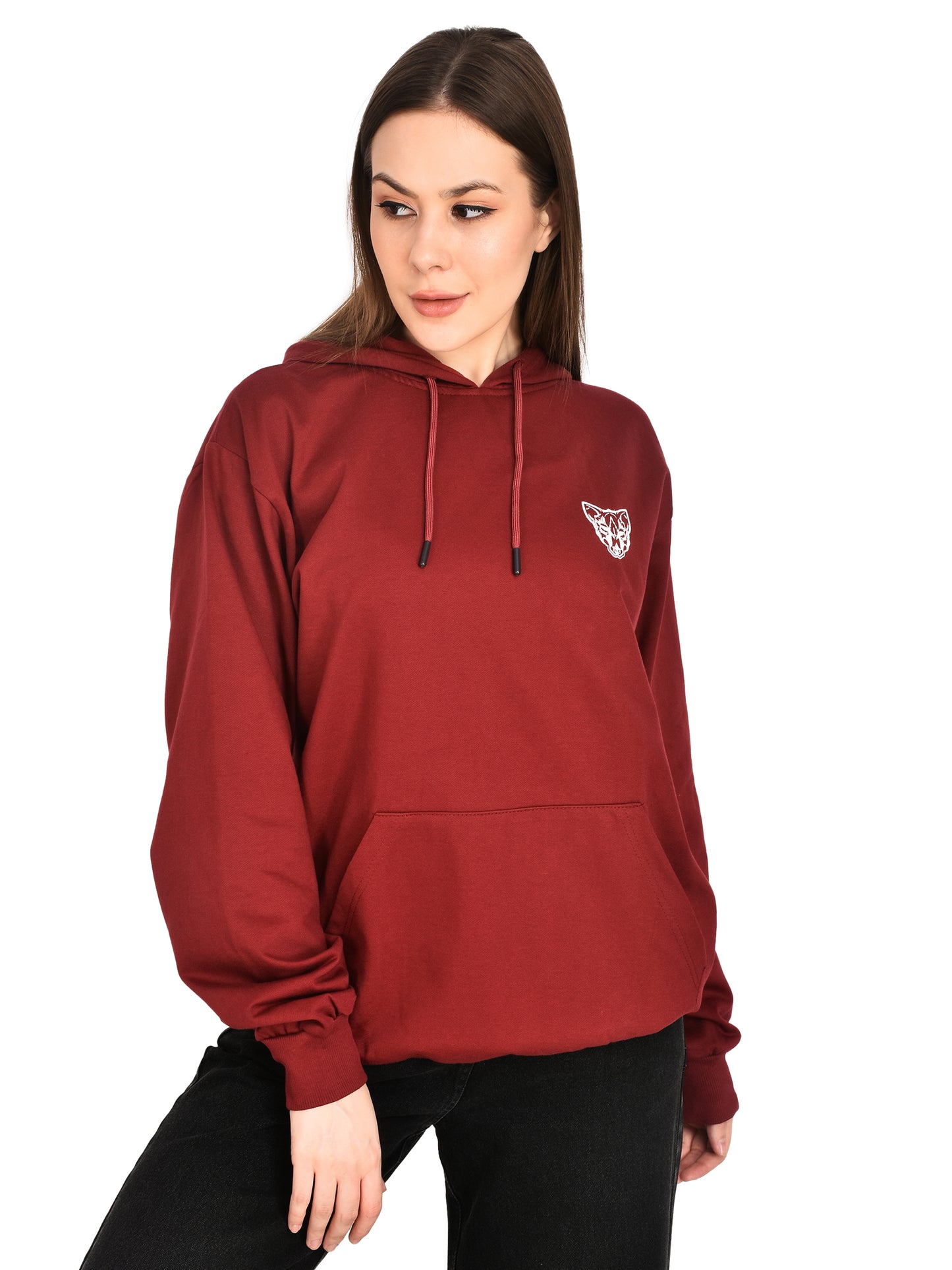 Foxie Printed Hoodie - Female- Maroon - Foxie