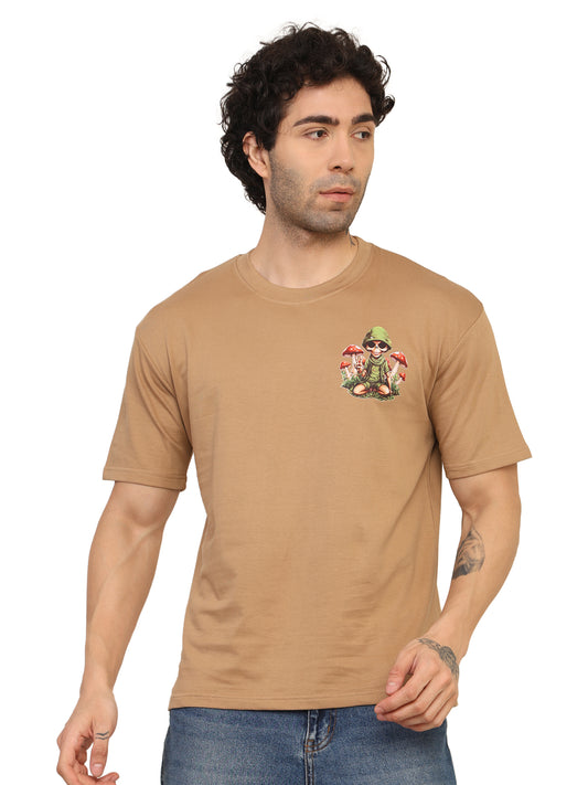 Foxie Skull Mushroom Printed Oversized T-Shirt | Beige