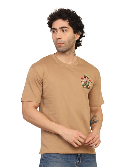 Foxie Skull Mushroom Printed Oversized T-Shirt | Beige