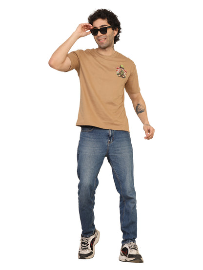 Foxie Skull Mushroom Printed Oversized T-Shirt | Beige
