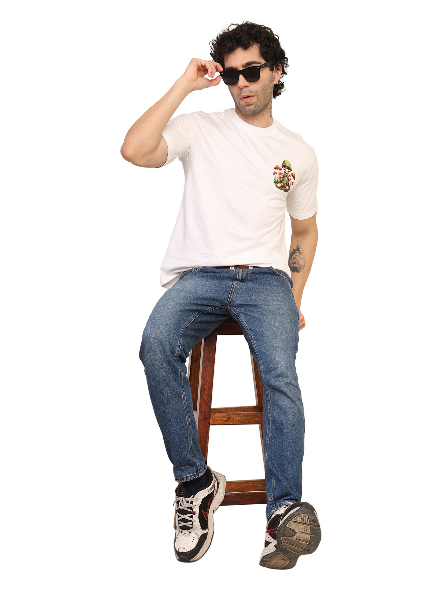 Foxie Skull Mushroom Printed Oversized T-Shirt | White