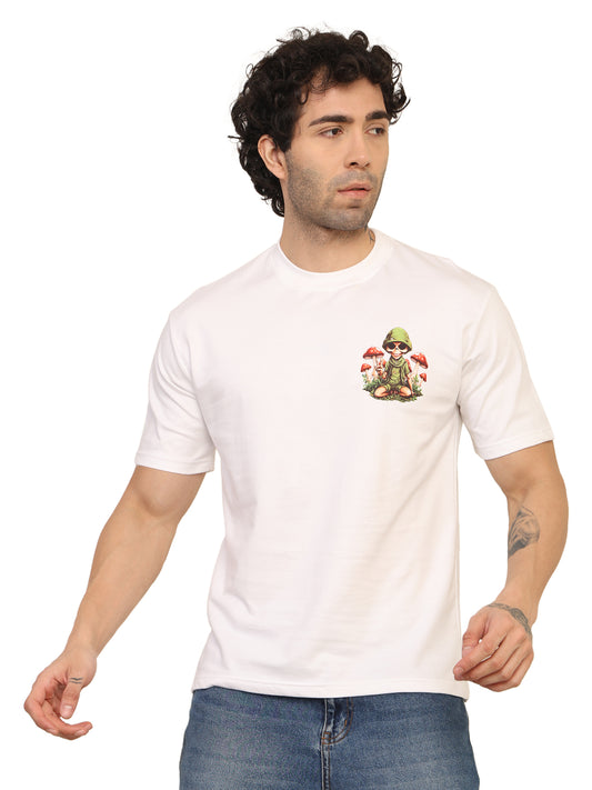 Foxie Skull Mushroom Printed Oversized T-Shirt | White