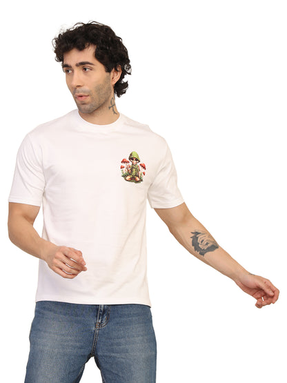 Foxie Skull Mushroom Printed Oversized T-Shirt | White