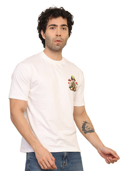 Foxie Skull Mushroom Printed Oversized T-Shirt | White