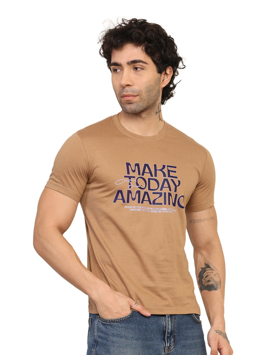 Foxie Make Today Amazing Printed Regular Fit Classic T-Shirt | Beige