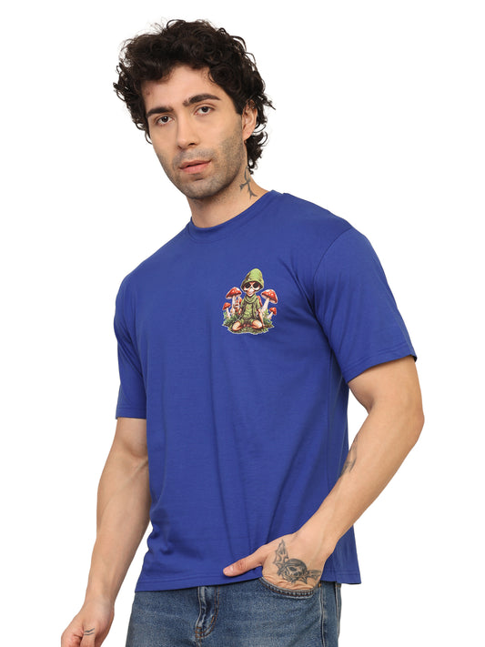 Foxie Skull Mushroom Printed Oversized T-Shirt | Navy Blue