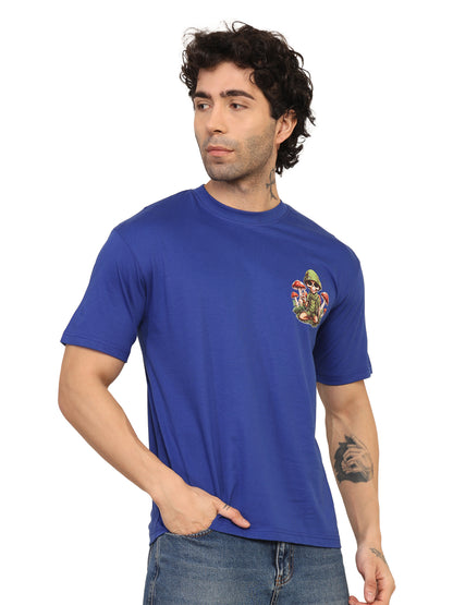 Foxie Skull Mushroom Printed Oversized T-Shirt | Navy Blue