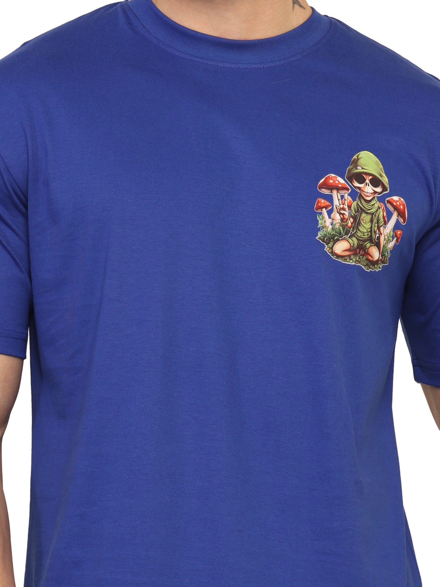 Foxie Skull Mushroom Printed Oversized T-Shirt | Navy Blue