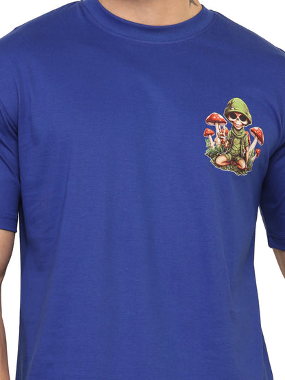 Foxie Skull Mushroom Printed Oversized T-Shirt | Navy Blue