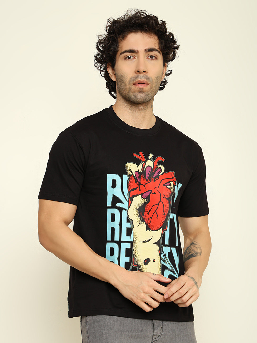 Foxie Red Heart Printed Oversized T-shirt | Black