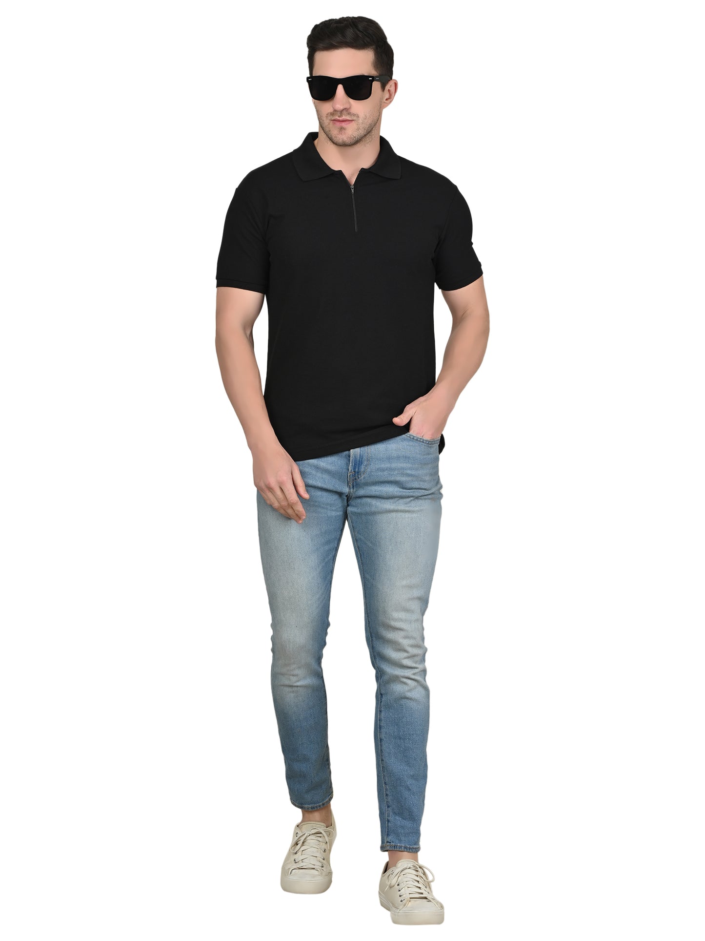 Foxie Zipper Polo-T-shirt | Black