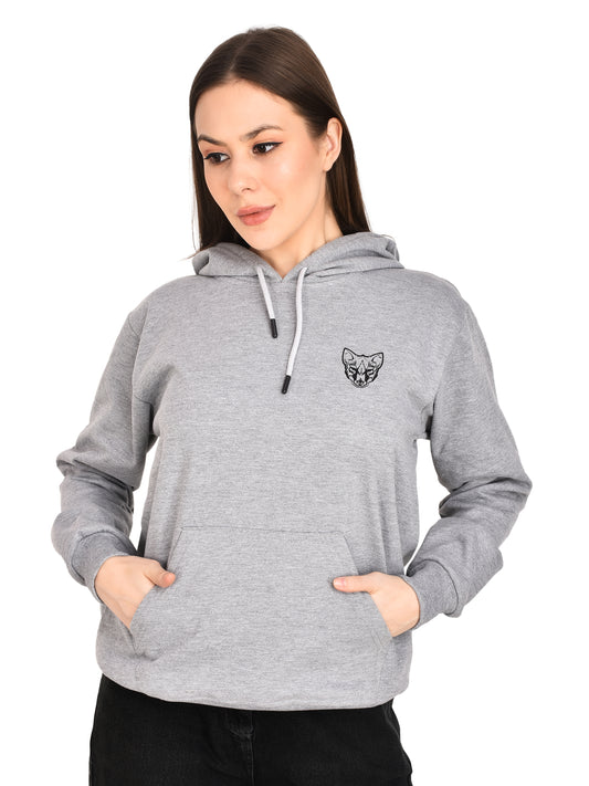 Foxie Printed Hoodie - Female- Grey - Foxie