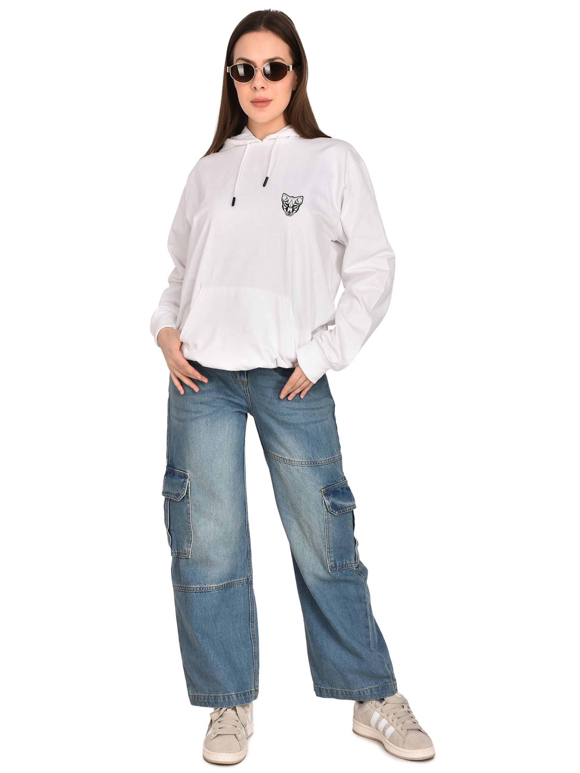 Foxie Printed Hoodie - Female- White - Foxie