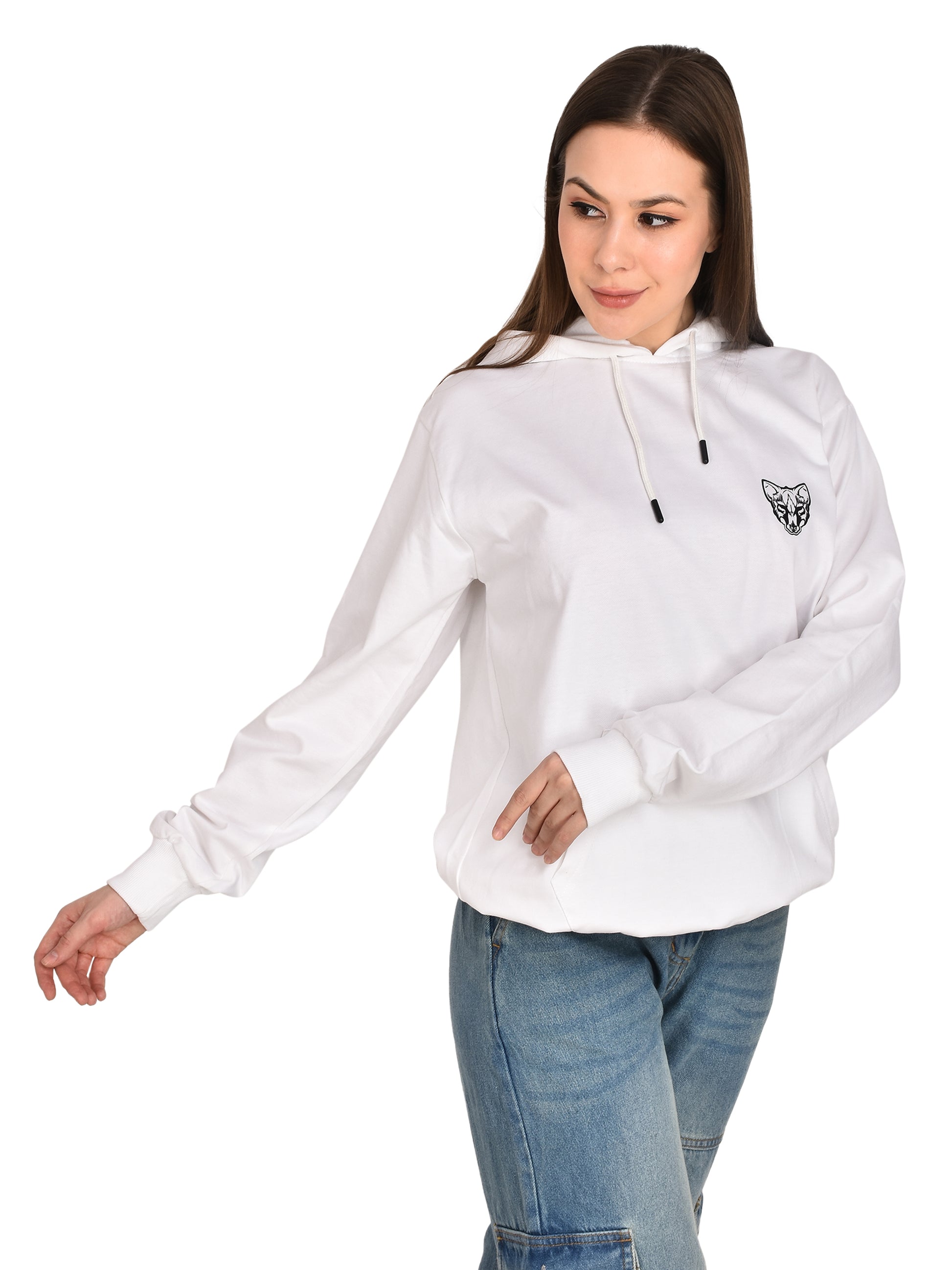 Foxie Printed Hoodie - Female- White - Foxie