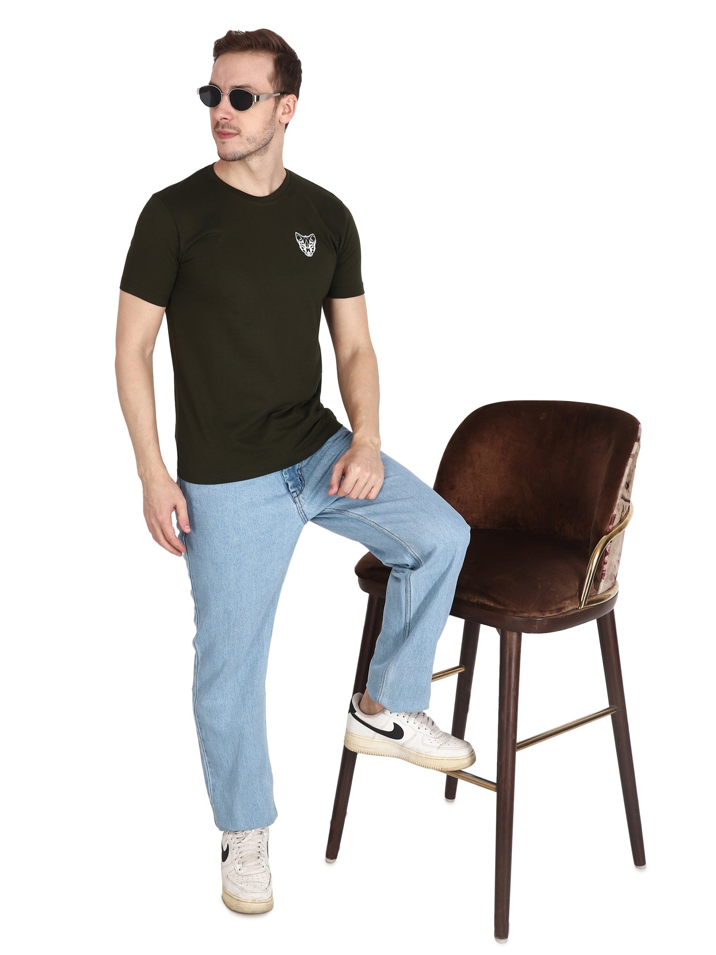 Foxie Classic Round Neck Printed T-Shirt -Olive - Foxie