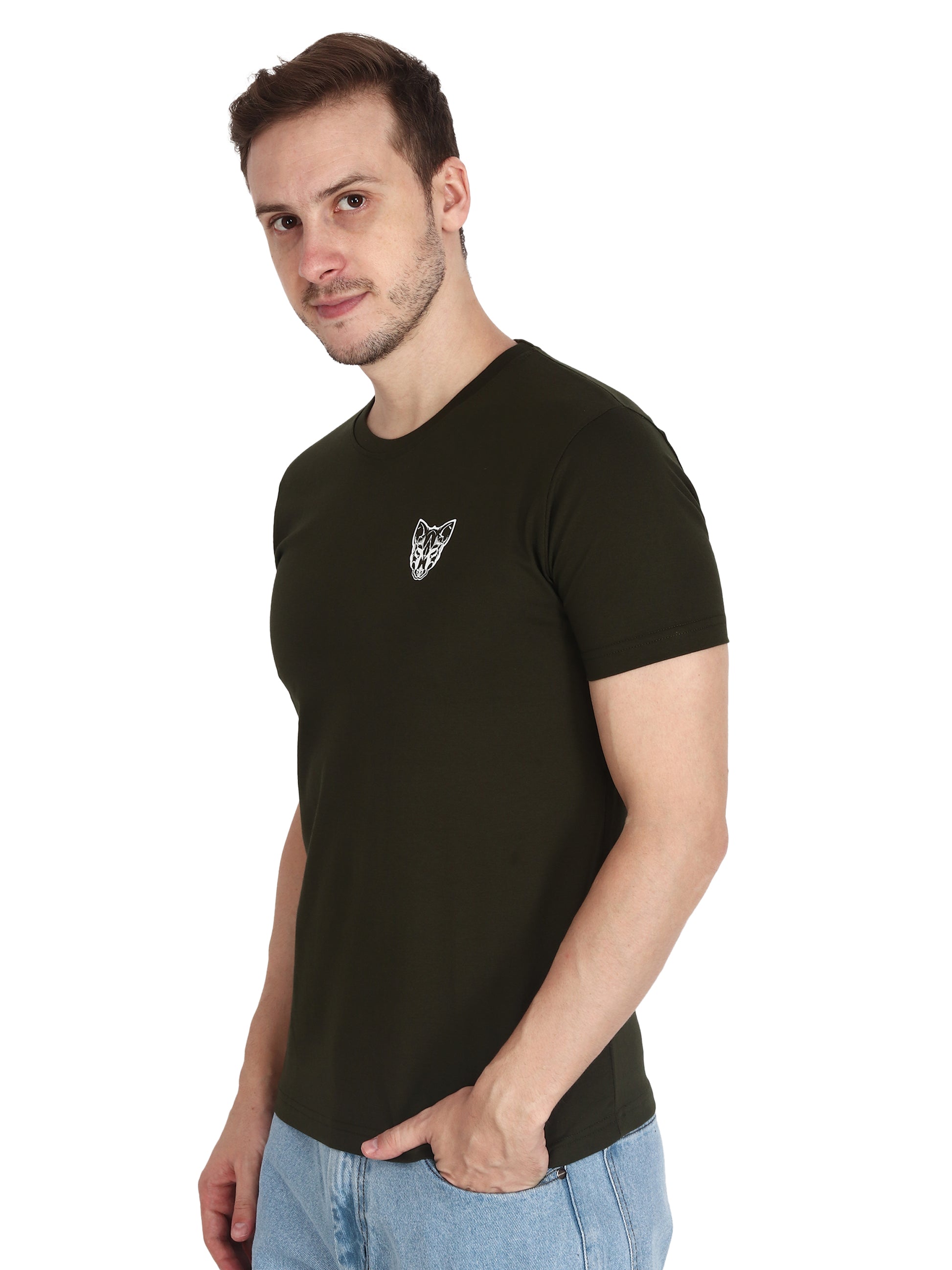 Foxie Classic Round Neck Printed T-Shirt -Olive - Foxie