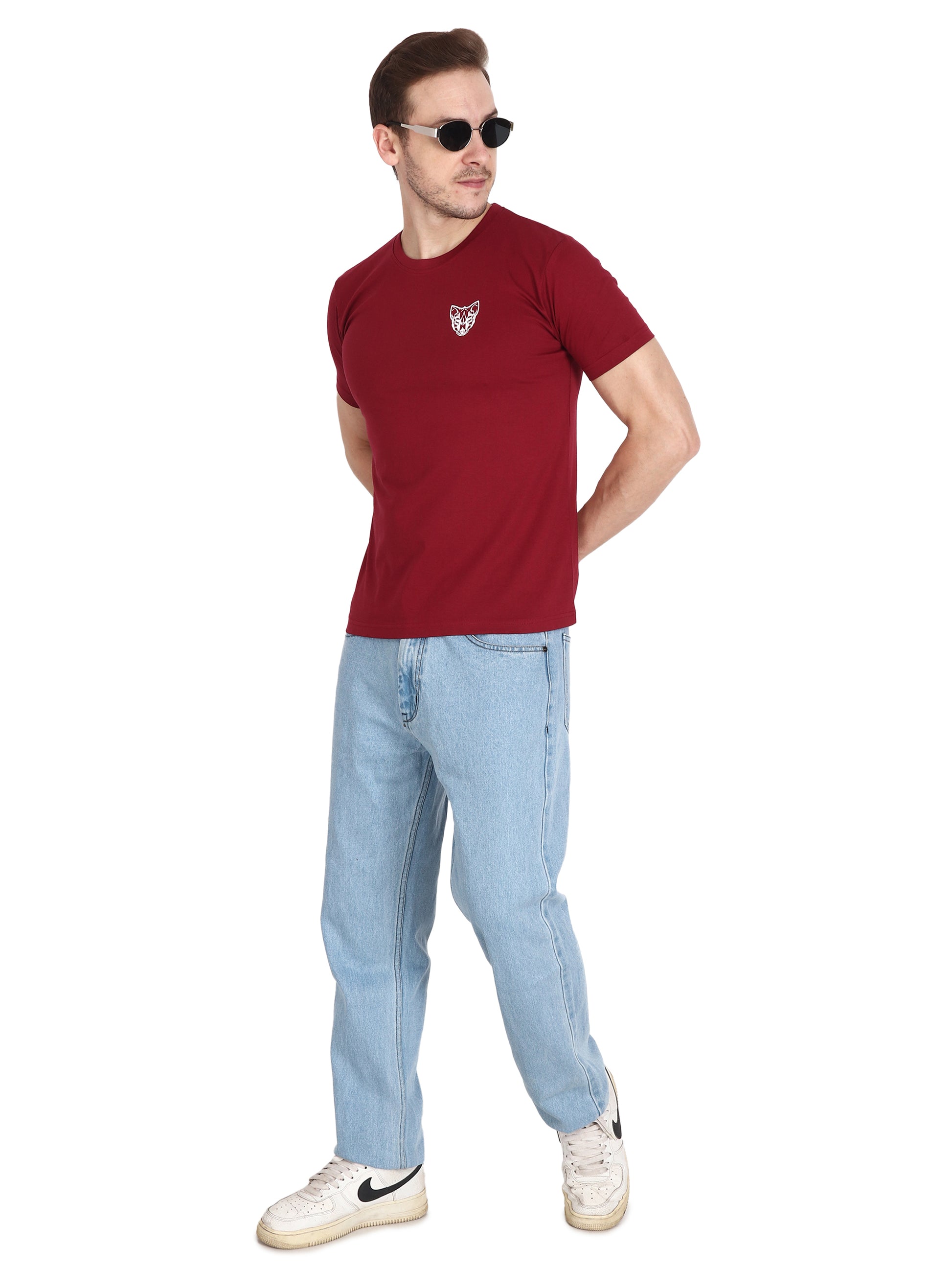 Foxie Classic Round Neck Printed T-Shirt -Maroon - Foxie