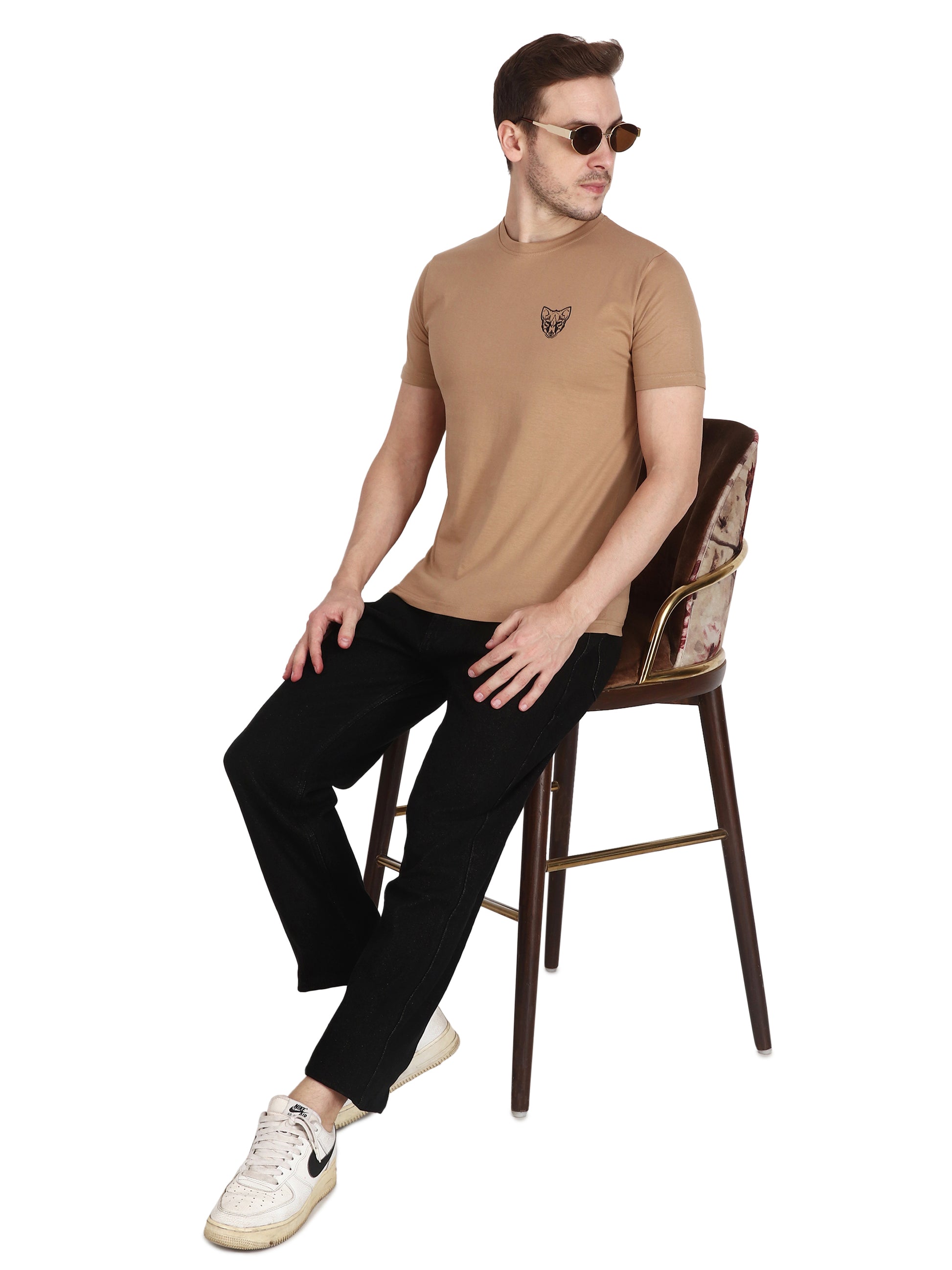 Foxie Classic Round Neck Printed T-Shirt -Beige - Foxie